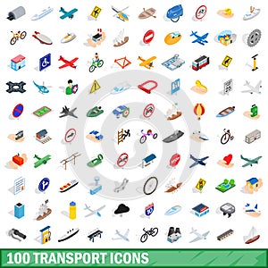 100 transport icons set, isometric 3d style