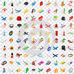 100 travel icons set, isometric 3d style