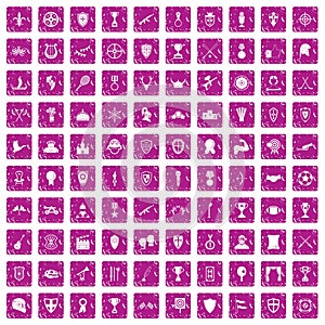 100 trophy and awards icons set grunge pink
