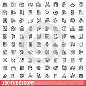 100 tube icons set, outline style