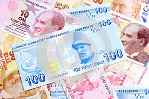 100 Turkish Lira over banknotes