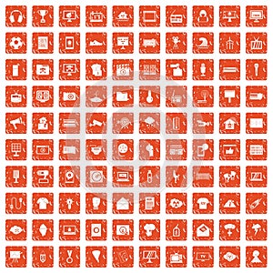 100 TV icons set grunge orange