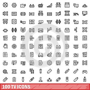 100 tv icons set, outline style