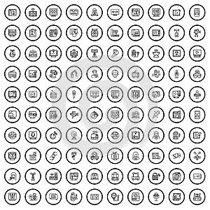 100 tv icons set, outline style