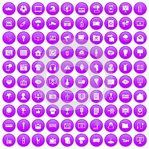 100 TV icons set purple