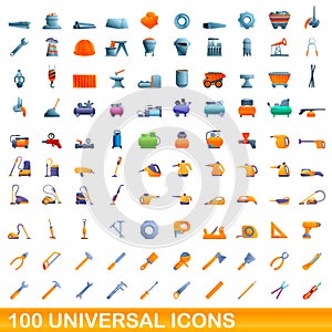 100 universal icons set, cartoon style