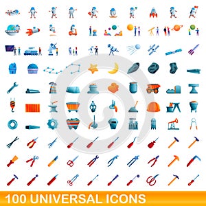 100 universal icons set, cartoon style