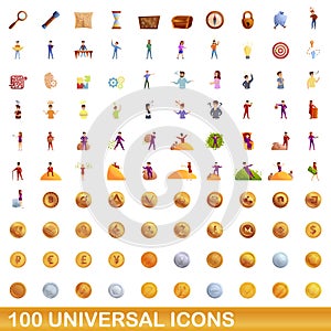 100 universal icons set, cartoon style