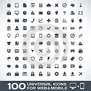 100 Universal Icons For Web and Mobile