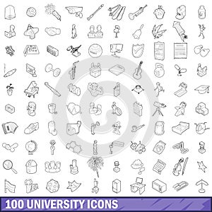 100 university icons set, outline style