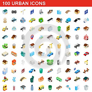 100 urban icons set, isometric 3d style