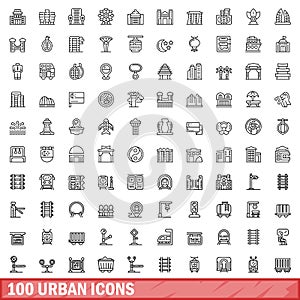 100 urban icons set, outline style