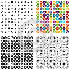 100 urban planning icons set vector variant