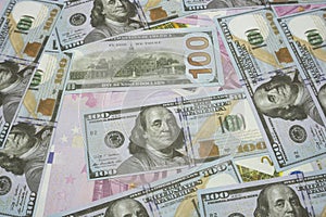 100 Usd and 500 Euro banknotes