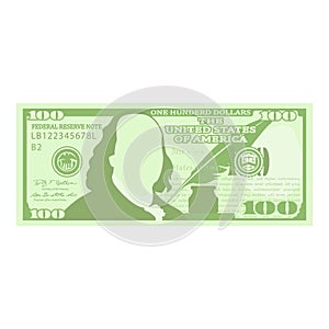 100 USD dollar banknote cartoon vector illustration isolated object