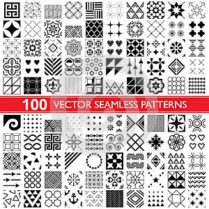 100 vector seamless pattern collection, geometric universal patterns, tiles and wallpapers - big pack