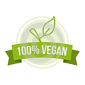 100% Vegan Badge. Eps10 Vector.