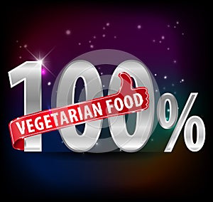 100% vegetarian food silver label with thumbs up typography vector- eps10