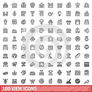 100 view icons set, outline style