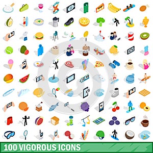 100 vigorous icons set, isometric 3d style