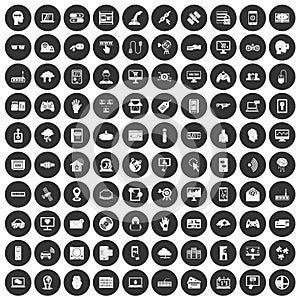 100 virtual icons set black circle