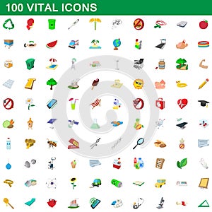 100 vital icons set, cartoon style