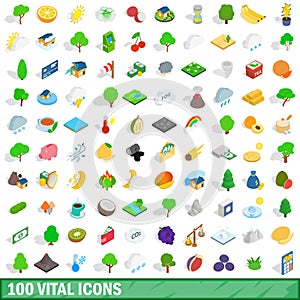 100 vital icons set, isometric 3d style