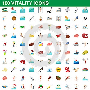 100 vitality icons set, cartoon style