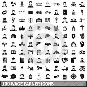 100 wage earner icons set, simple style