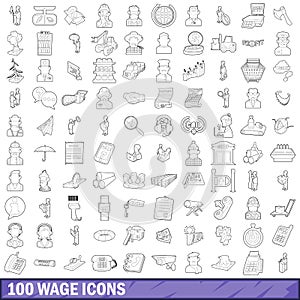 100 wage icons set, outline style