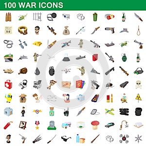 100 war icons set, cartoon style