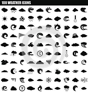 100 weather icon set, simple style