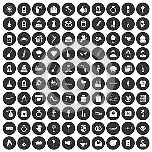 100 wedding icons set black circle