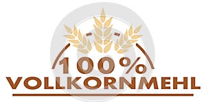 100% wholemeal flour, nutrition, health, food, german, isolated.