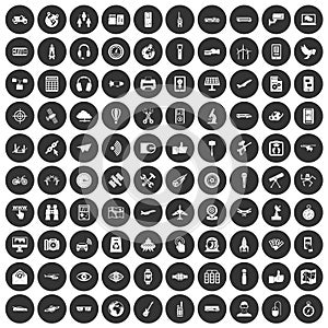 100 wireless technology icons set black circle