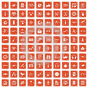 100 wireless technology icons set grunge orange