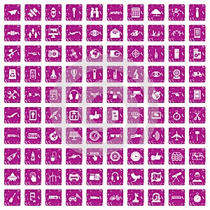 100 wireless technology icons set grunge pink