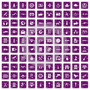 100 wireless technology icons set grunge purple