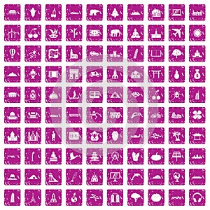 100 world icons set grunge pink