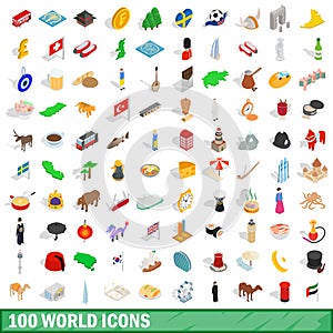 100 world icons set, isometric 3d style