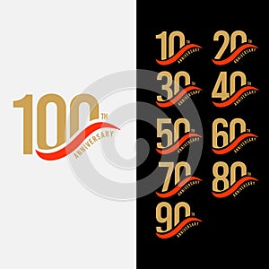 100 Year Anniversary Gold Set Vector Template Design Illustration