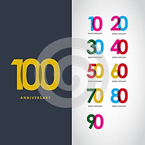 100 Year Anniversary Set 10 20 30 40 50 60 70 80 90 Vector Template Design Illustration