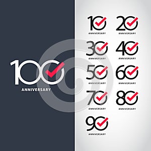100 Year Anniversary Set 10 20 30 40 50 60 70 80 90 Vector Template Design Illustration