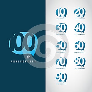 100 Year Anniversary Set 10 20 30 40 50 60 70 80 90 Vector Template Design Illustration