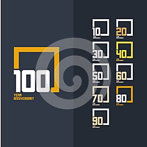 100 Year Anniversary Set Vector Template Design Illustration100 Year Anniversary Set 10 20 30 40 50 60 70 80 90 Vector Template