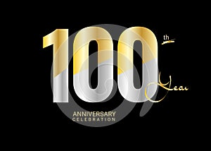 100 Years Anniversary Celebration gold and silver Vector Template, 100 number logo design, 100th Birthday Logo, logotype