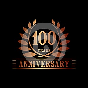 100 years anniversary celebration logo. 100th anniversary luxury design template. Vector and illustration.