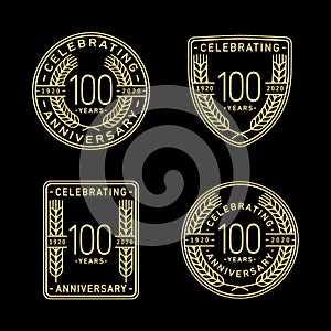 100 years anniversary celebration logotype. 100th anniversary logo collection. Set of anniversary design template.