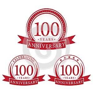 100 years anniversary celebration logotype. 100th anniversary logo collection. Set of anniversary design template.