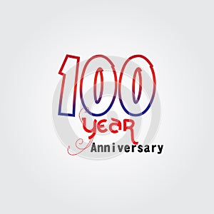 100 years anniversary celebration logotype. anniversary logo with red and blue color isolated on gray background, vector design